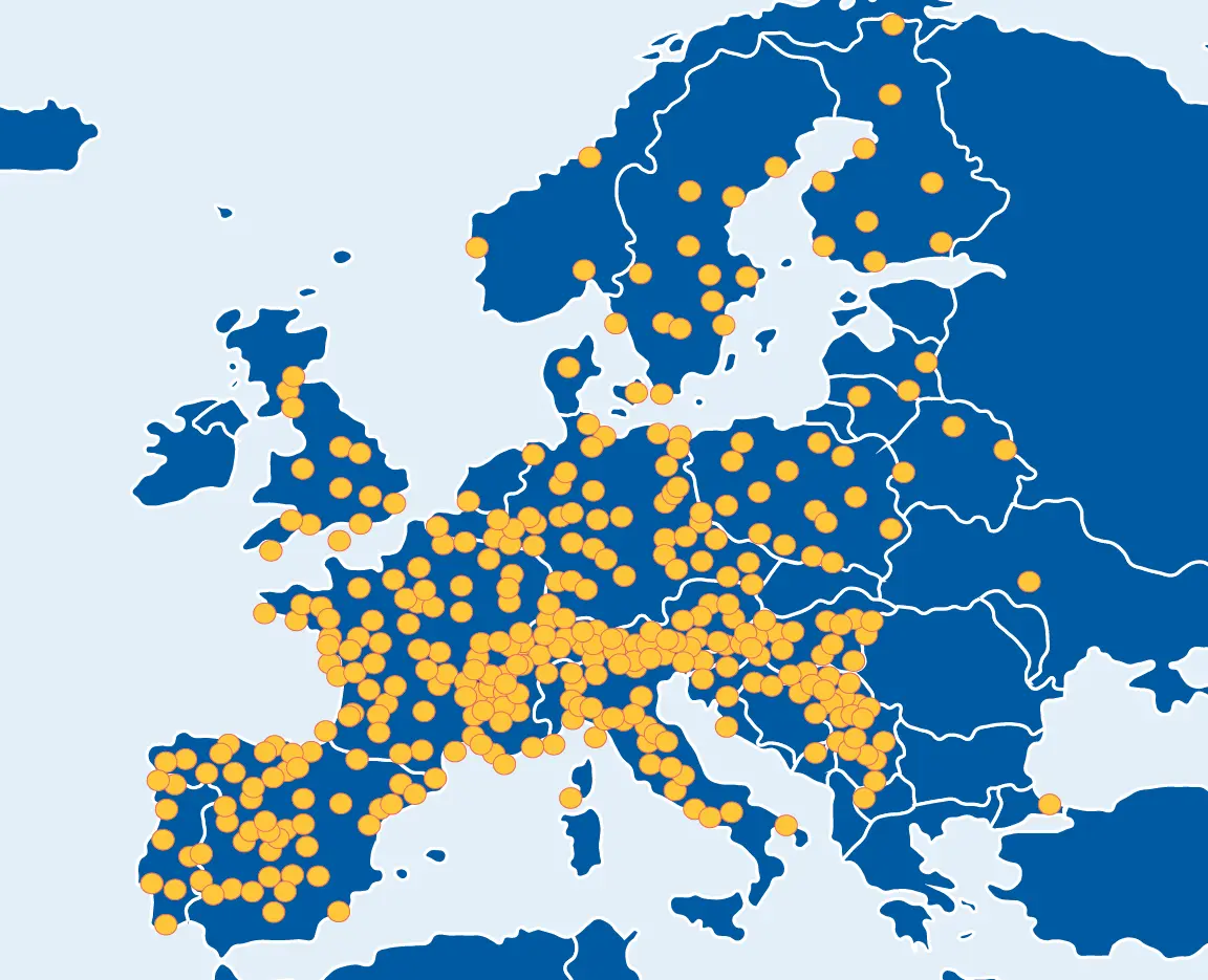 Figura 4. Algunas de las principales estaciones europeas de recuento de pólenes