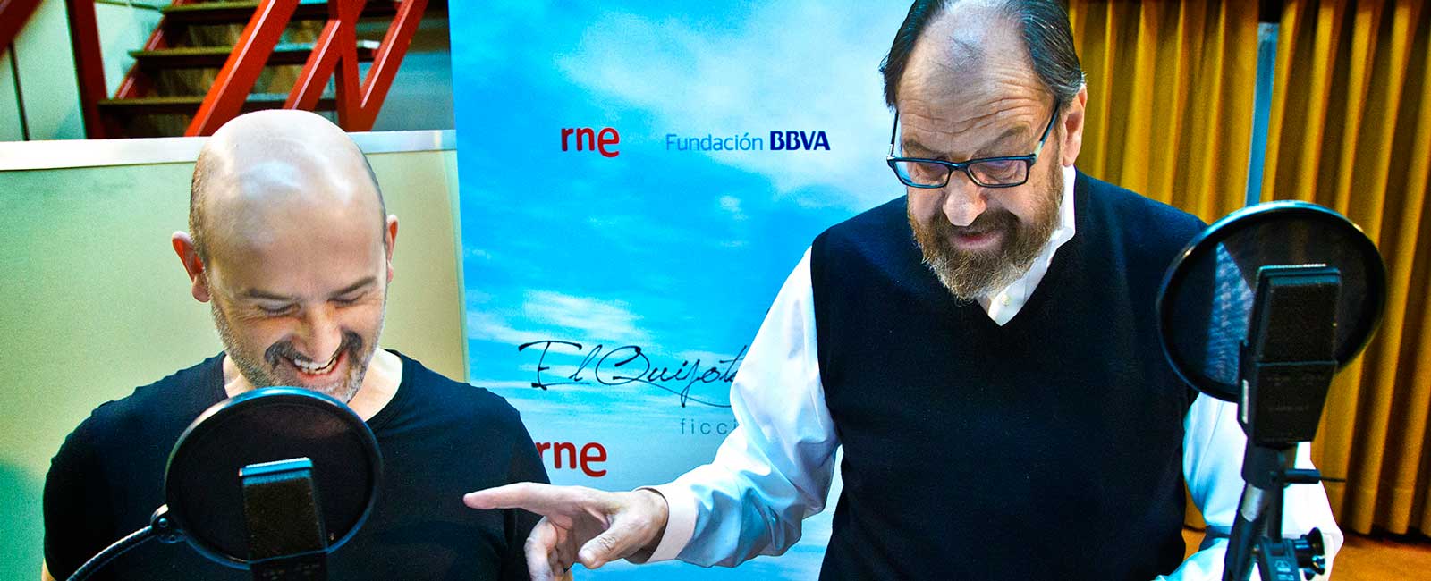 Javier Cámara y José María Pou durante la grabación de ‘El Quijote del siglo XXI’